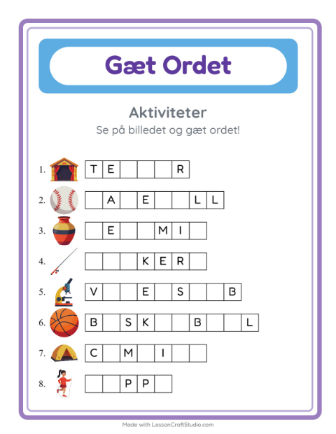 Manglende bogstaver – Aktiviteter