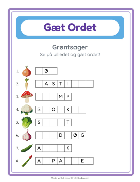 Manglende bogstaver – Grøntsager