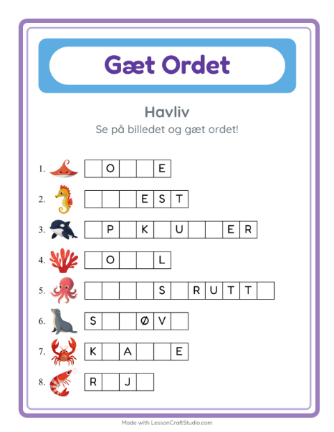 Manglende bogstaver – Havliv
