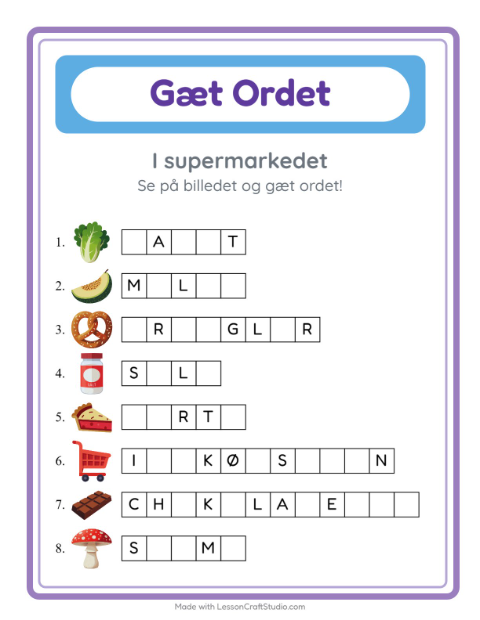 Manglende bogstaver – I supermarkedet