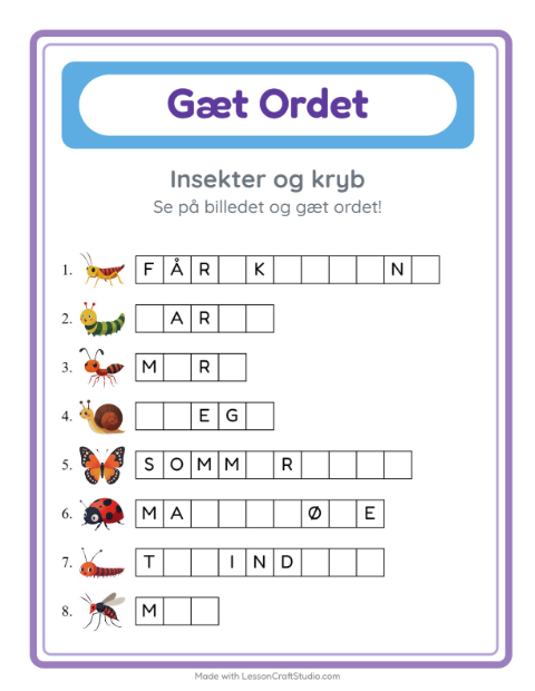 Manglende bogstaver – Insekter og kryb