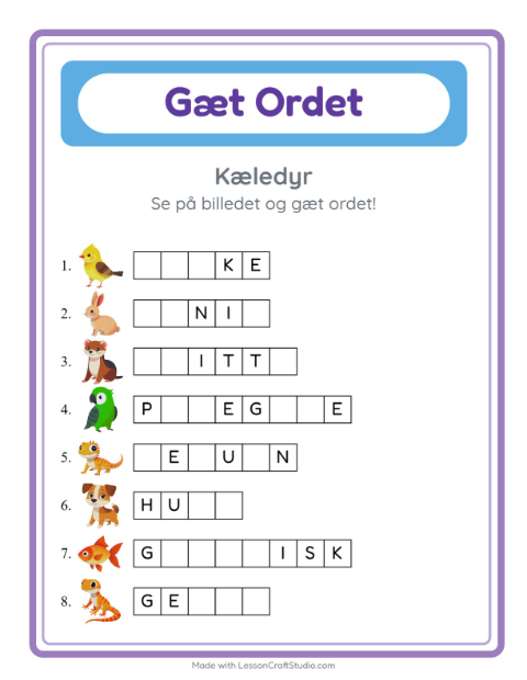 Manglende bogstaver – Kæledyr