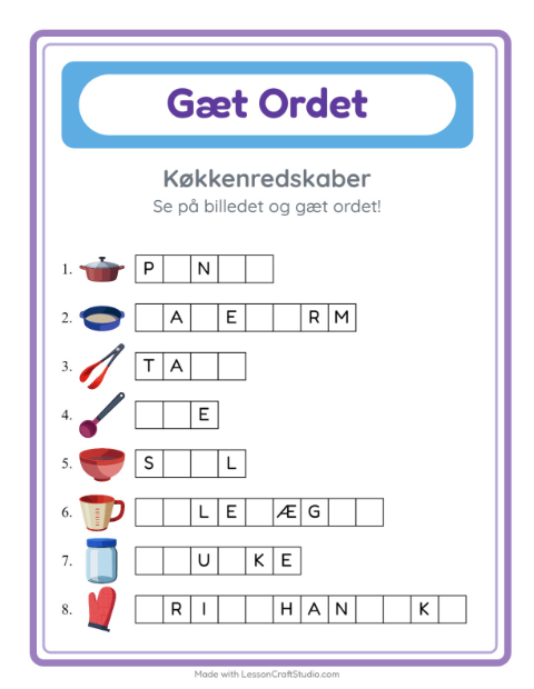 Manglende bogstaver – Køkkenredskaber