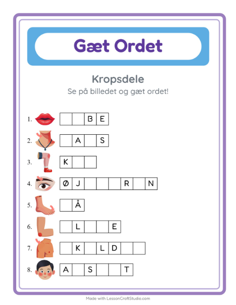 Manglende bogstaver – Kropsdele