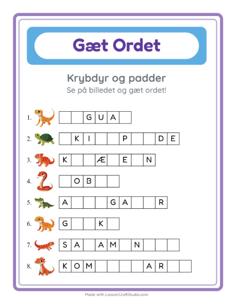 Manglende bogstaver – Krybdyr og padder