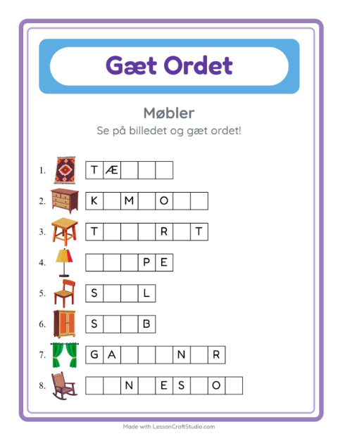 Manglende bogstaver – Møbler