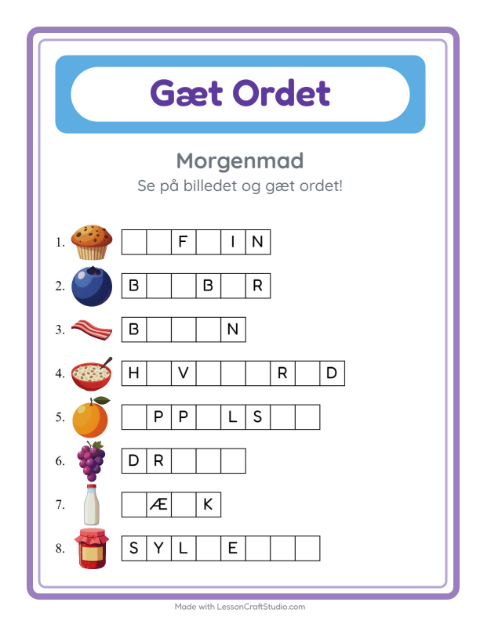 Manglende bogstaver – Morgenmad