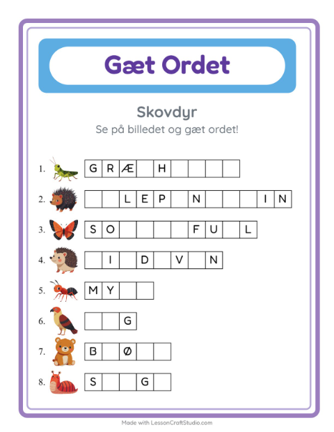 Manglende bogstaver – Skovdyr
