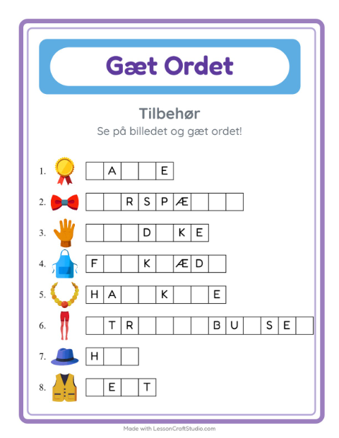 Manglende bogstaver – Tilbehør