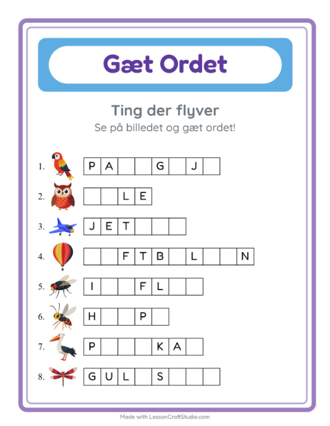 Manglende bogstaver – Ting der flyver