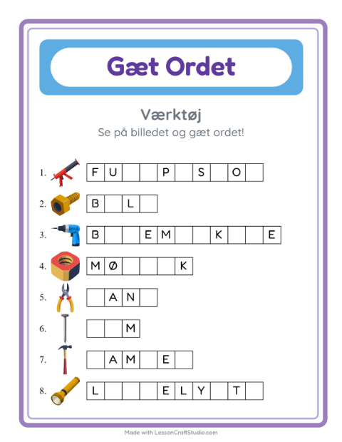 Manglende bogstaver – Værktøj