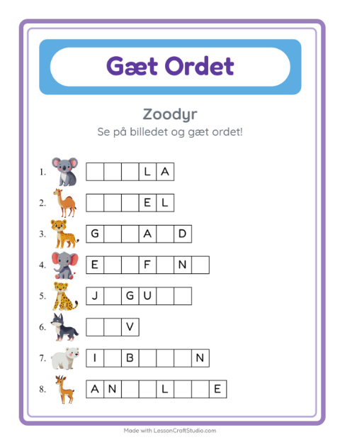Manglende bogstaver – Zoodyr