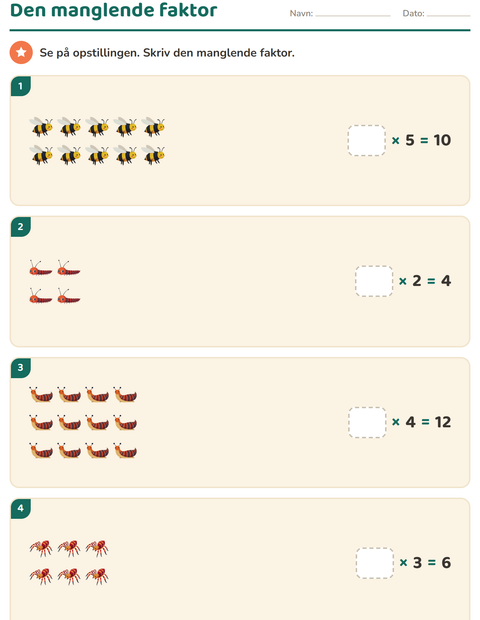 Forhåndsvisning af Gange og rækker-arbejdsark med Insekter og kryb til 3. klasse