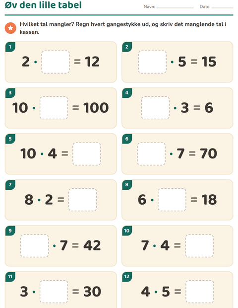 Forhåndsvisning af Gangetabeller-arbejdsark til 3. klasse