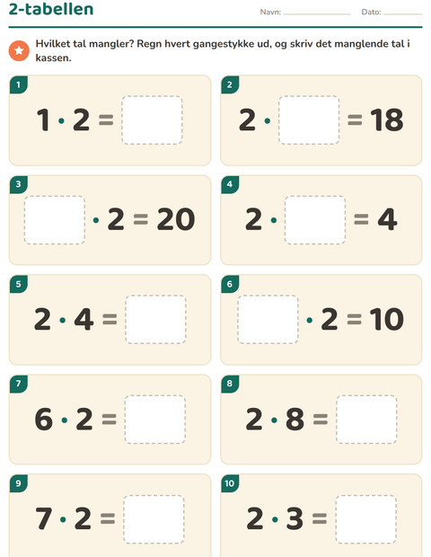 Forhåndsvisning af Gangetabeller-arbejdsark til 3. klasse