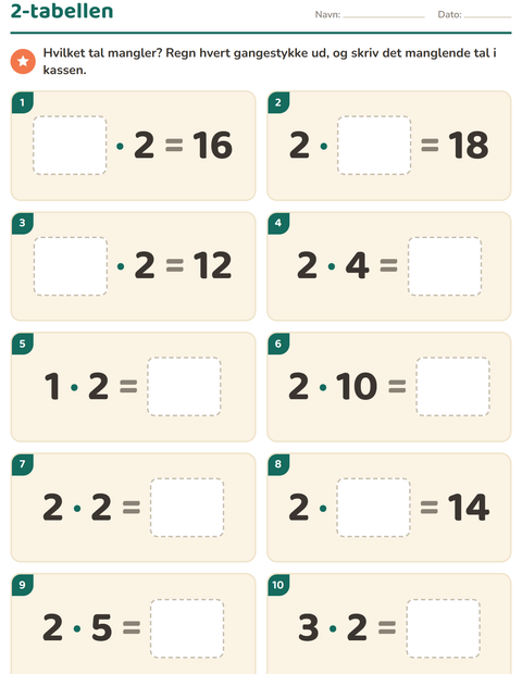 Forhåndsvisning af Gangetabeller-arbejdsark til 3. klasse