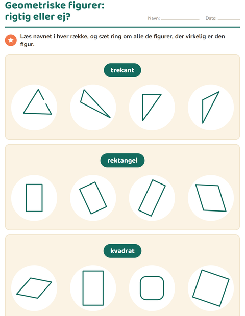 Forhåndsvisning af Geometriske figurer-arbejdsark til 1. klasse