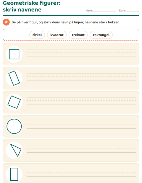Forhåndsvisning af Geometriske figurer-arbejdsark til 1. klasse