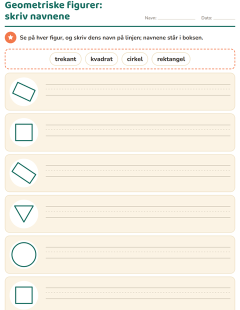 Forhåndsvisning af Geometriske figurer-arbejdsark til 1. klasse