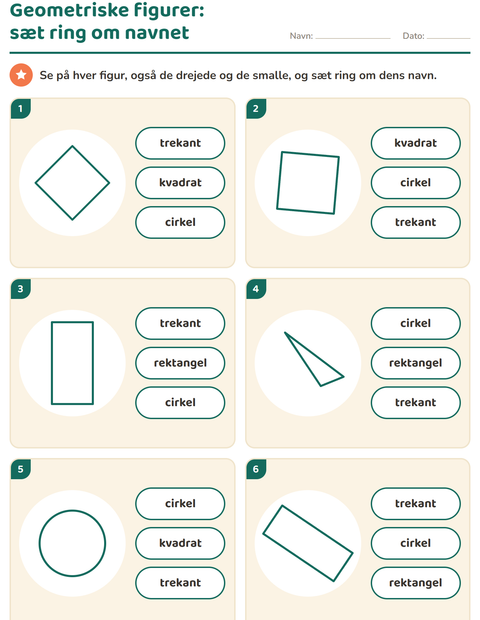 Forhåndsvisning af Geometriske figurer-arbejdsark til Børnehaveklasse