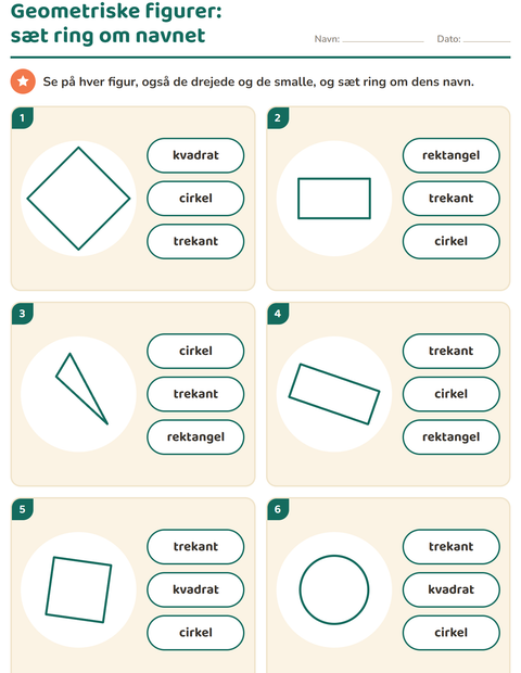 Forhåndsvisning af Geometriske figurer-arbejdsark til Børnehaveklasse