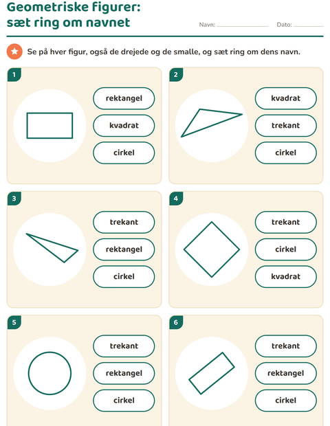 Forhåndsvisning af Geometriske figurer-arbejdsark til Børnehaveklasse