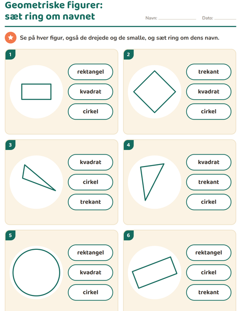Forhåndsvisning af Geometriske figurer-arbejdsark til Børnehaveklasse