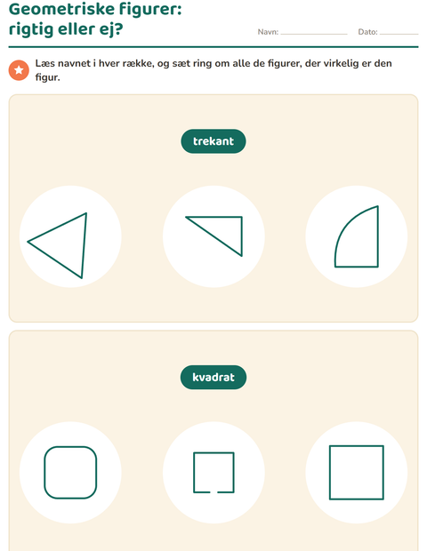 Forhåndsvisning af Geometriske figurer-arbejdsark til 1. klasse