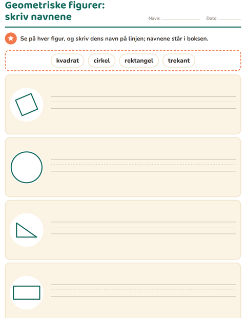 Forhåndsvisning af Geometriske figurer-arbejdsark til 1. klasse