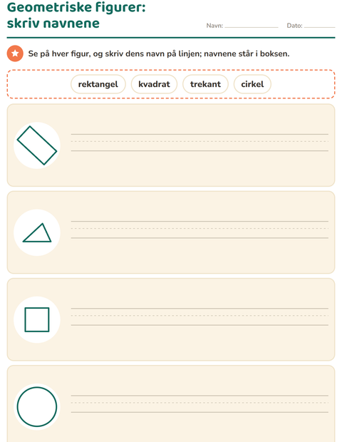 Forhåndsvisning af Geometriske figurer-arbejdsark til 1. klasse