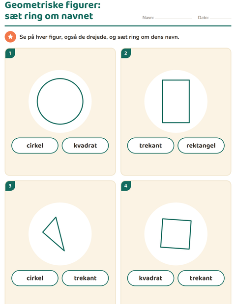 Forhåndsvisning af Geometriske figurer-arbejdsark til Børnehaveklasse
