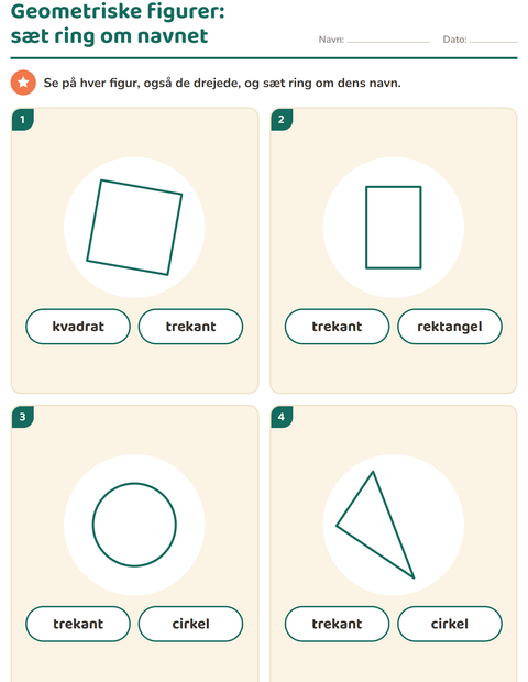 Forhåndsvisning af Geometriske figurer-arbejdsark til Børnehaveklasse