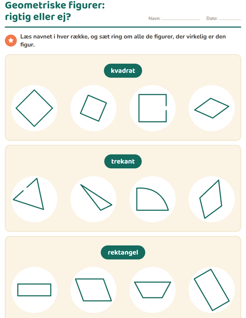 Forhåndsvisning af Geometriske figurer-arbejdsark til 1. klasse