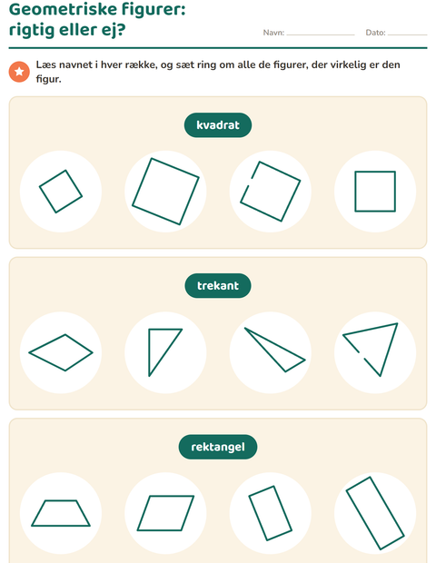 Forhåndsvisning af Geometriske figurer-arbejdsark til 1. klasse
