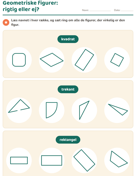 Forhåndsvisning af Geometriske figurer-arbejdsark til 1. klasse