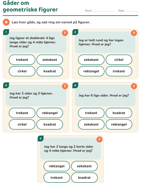 Forhåndsvisning af Geometriske figurer-arbejdsark til 1. klasse