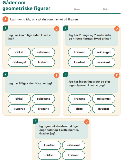 Forhåndsvisning af Geometriske figurer-arbejdsark til 1. klasse
