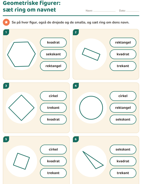 Forhåndsvisning af Geometriske figurer-arbejdsark til Børnehaveklasse