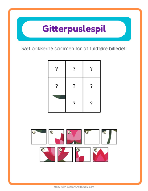 Forhåndsvisning af Billedbrikker med blomster – opgave til børnehaveklassen