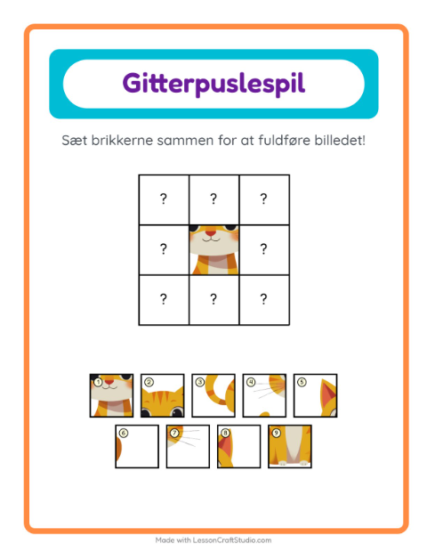 Forhåndsvisning af Gittermatch-arbejdsark med Bondegårdsdyr til Børnehaveklasse