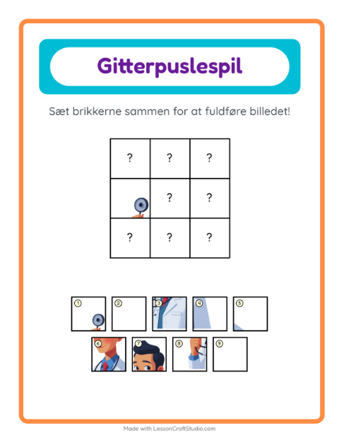 Forhåndsvisning af Gittermatch-arbejdsark med Erhverv til Børnehaveklasse
