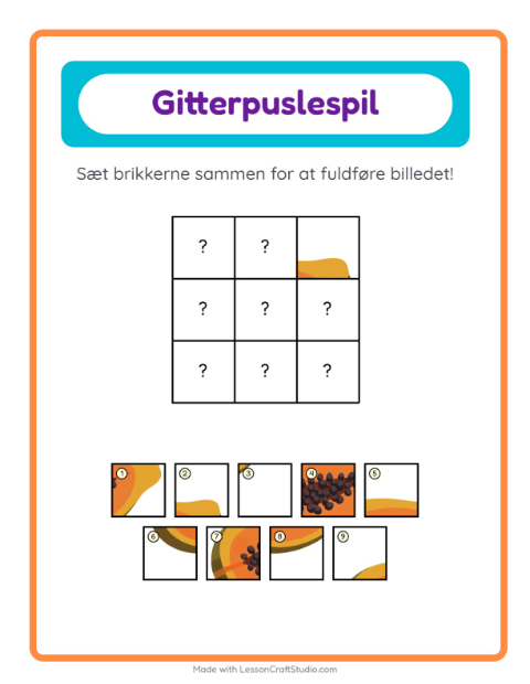 Forhåndsvisning af Billedbrikker med frugter – opgave til børnehaveklassen