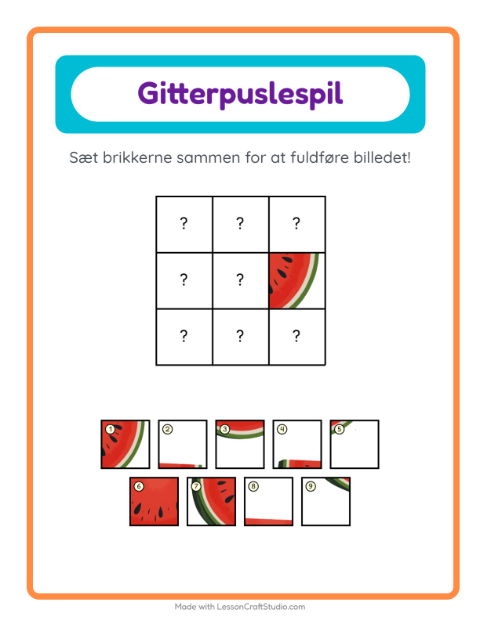 Forhåndsvisning af Gittermatch-arbejdsark med Sommer til Børnehaveklasse