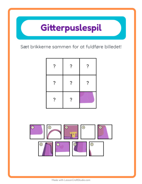 Forhåndsvisning af Gittermatch-arbejdsark med Tilbehør til Børnehaveklasse