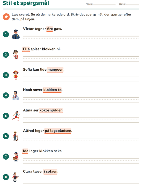 Forhåndsvisning af Hv-ord-arbejdsark til 2. klasse