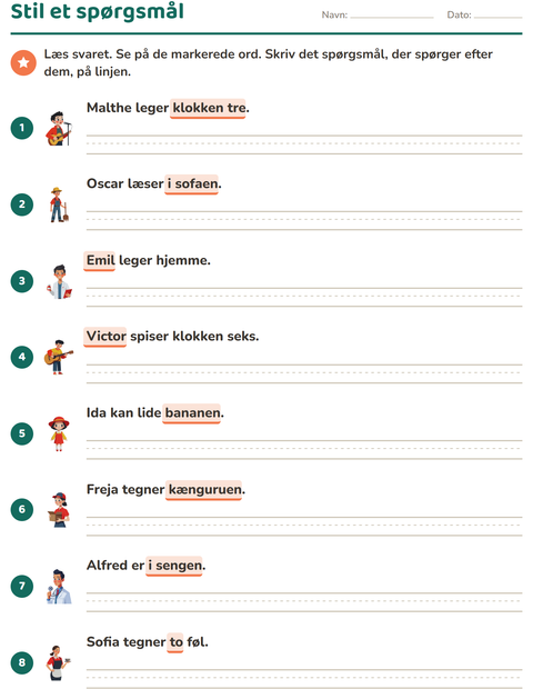 Forhåndsvisning af Hv-ord-arbejdsark til 2. klasse