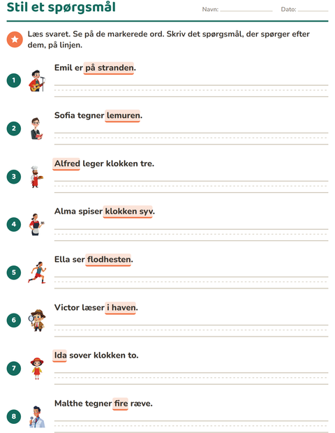 Forhåndsvisning af Hv-ord-arbejdsark til 2. klasse