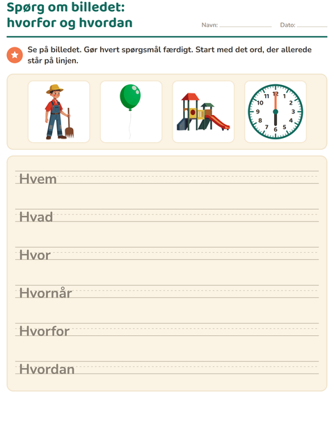 Forhåndsvisning af Hv-ord-arbejdsark til 2. klasse