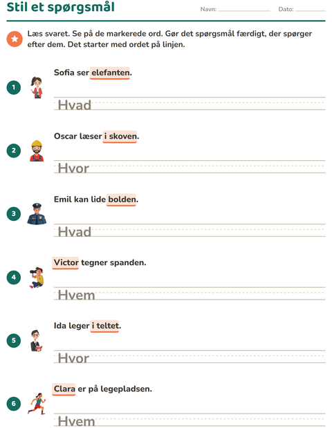 Forhåndsvisning af Hv-ord-arbejdsark til 2. klasse