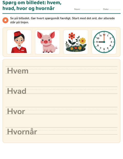 Forhåndsvisning af Hv-ord-arbejdsark til 2. klasse
